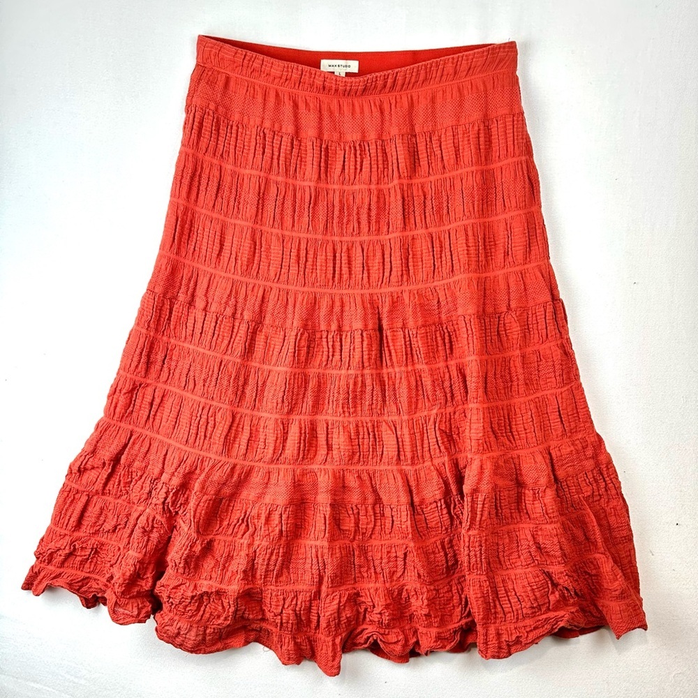Max Studio Textured Cotton Shirred Maxi Skirt Boho